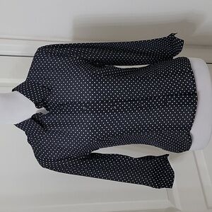 apostrophe size 4 Navy Blue White Polkadot LS Blouse